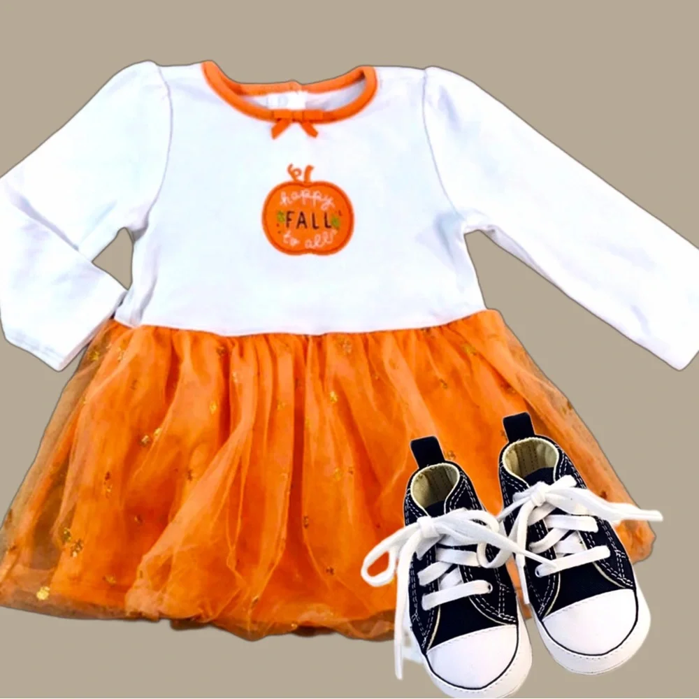 Infant Festive Fall Dress Cotton Long Sleeve TuTu size 6mo -12 Mo.